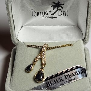 Tortuga Bay Black Pearl And White Crystal Pendant, Gold Tone Necklace